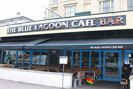 storefront of the blue lagoon cafe bar in iceland
