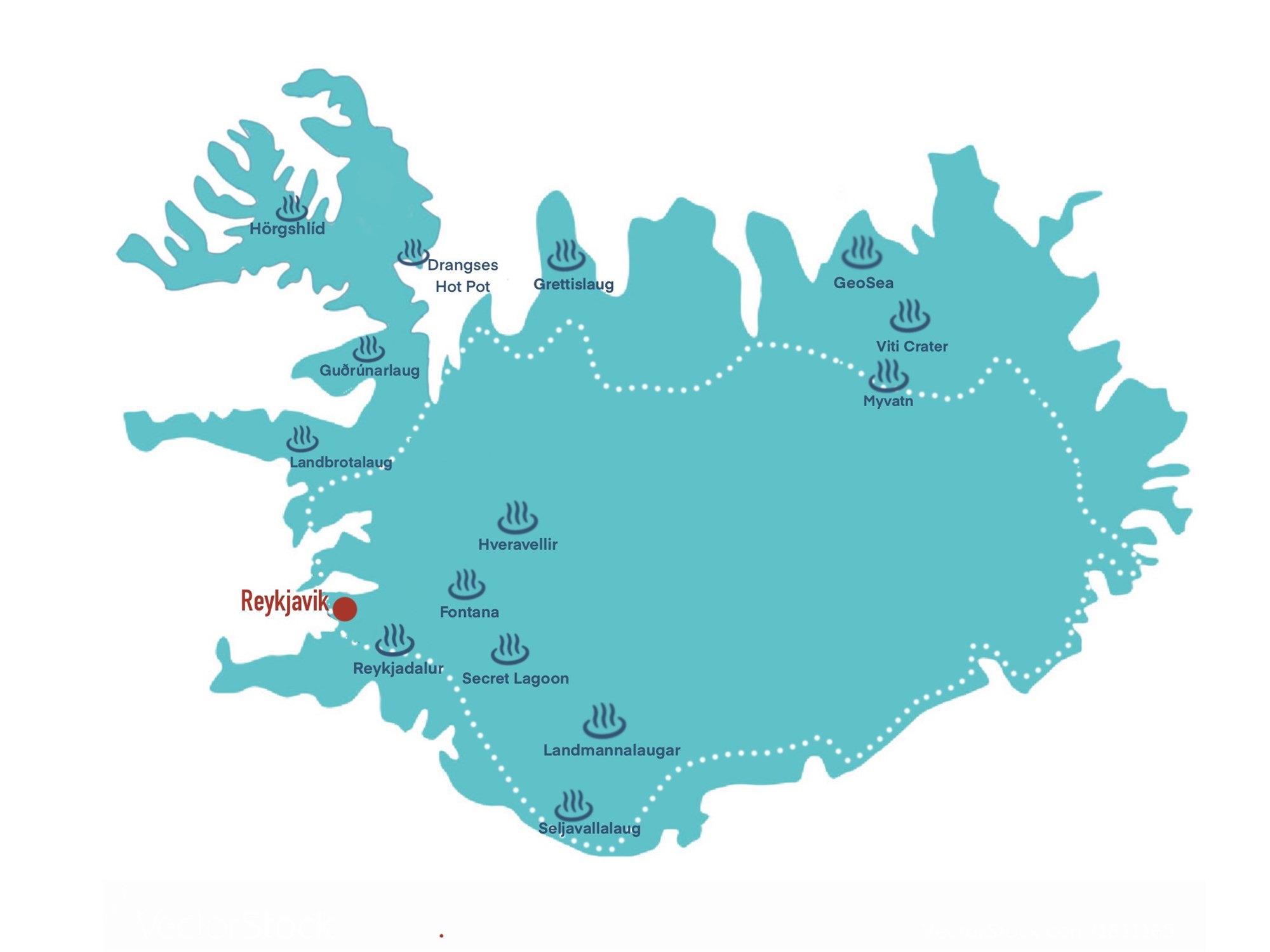 map with locations of hot springs in iceland