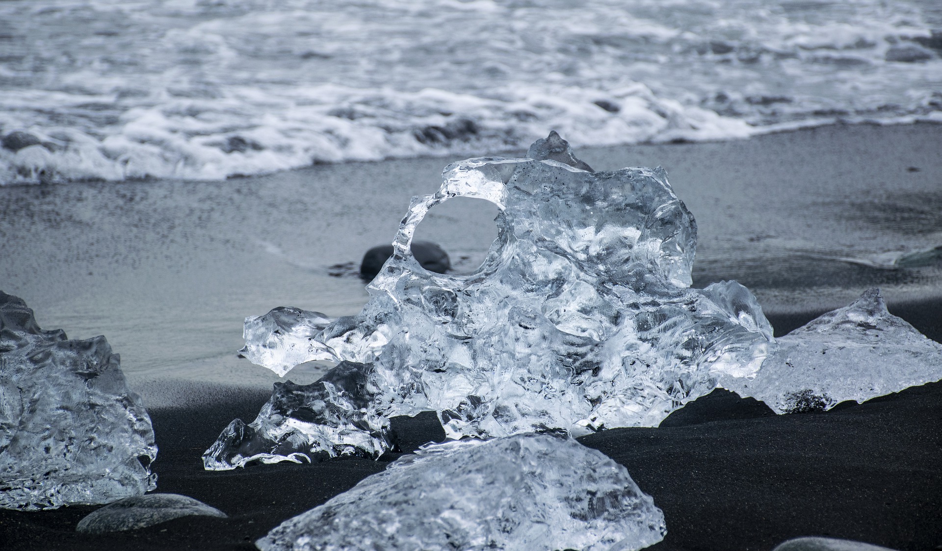 Ice Calves on Diamond Beach in Iceland