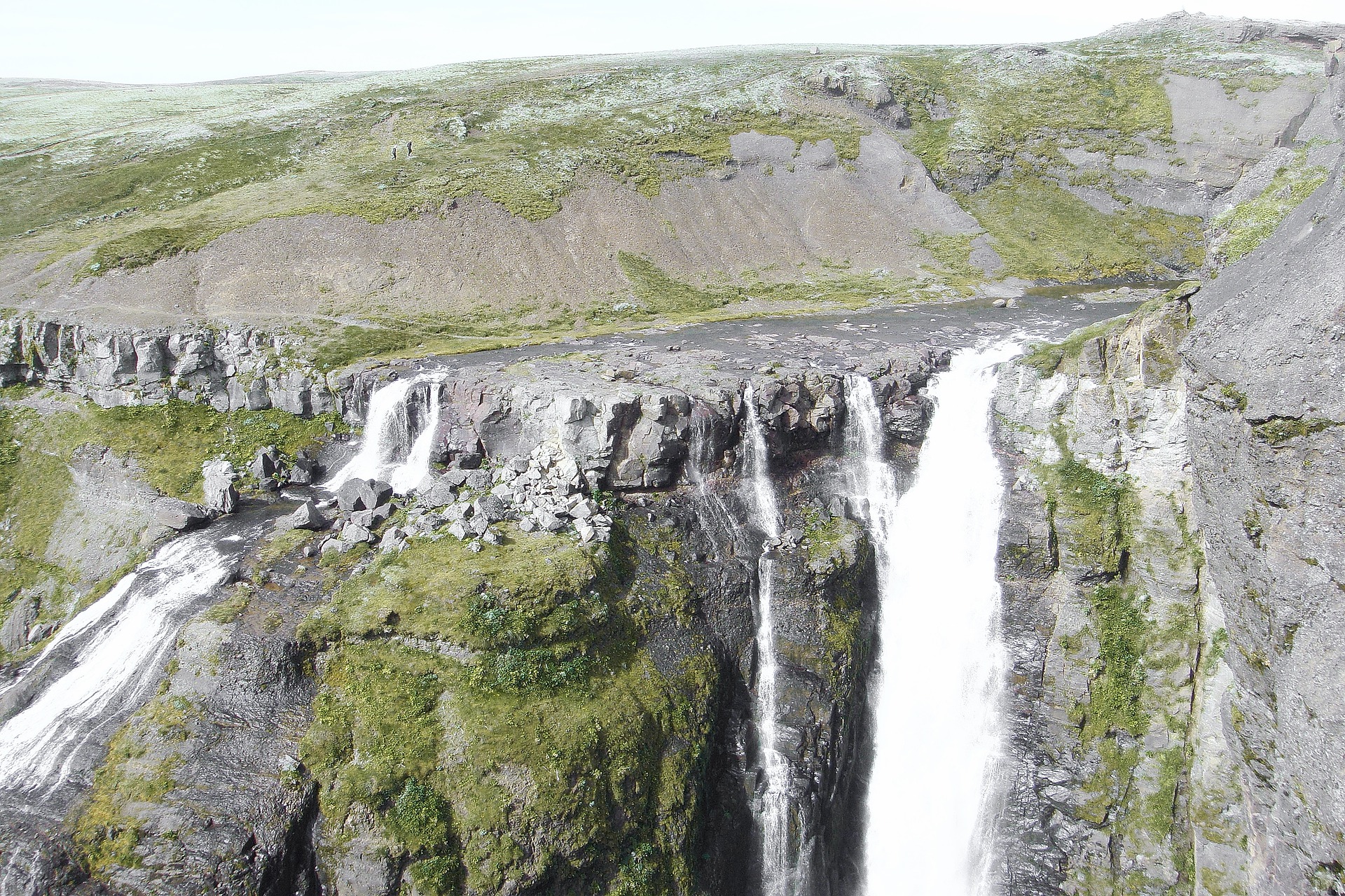 skyview of glymur waterfall in iceland in summer