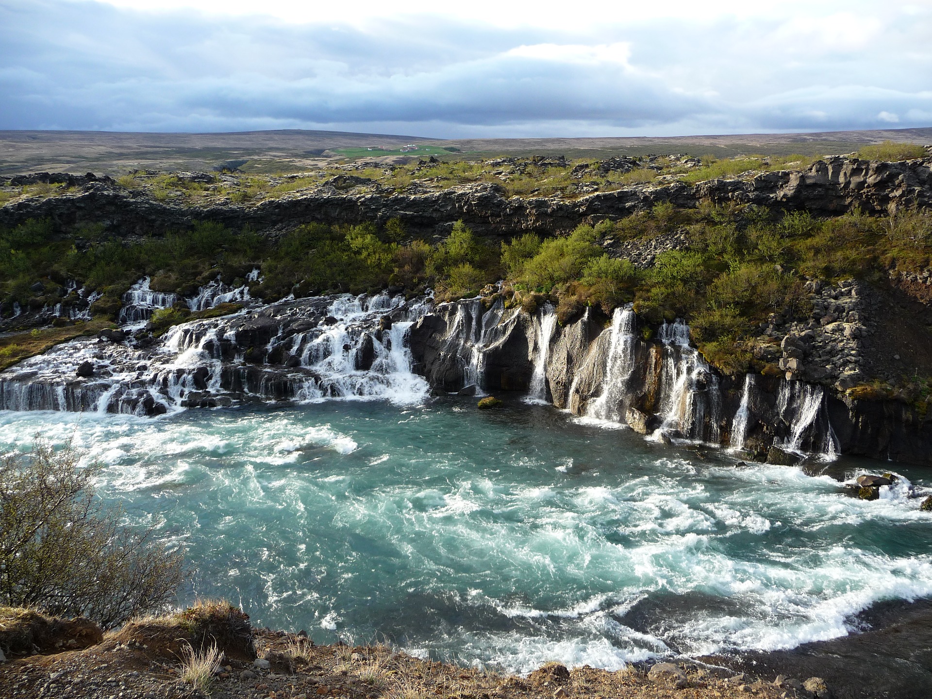 Hraunfossa waterfalls in summer in iceland