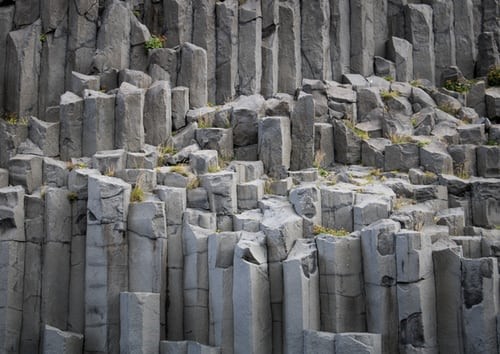 Rock formation, basalt columns on Reynisfjara black sand beach
