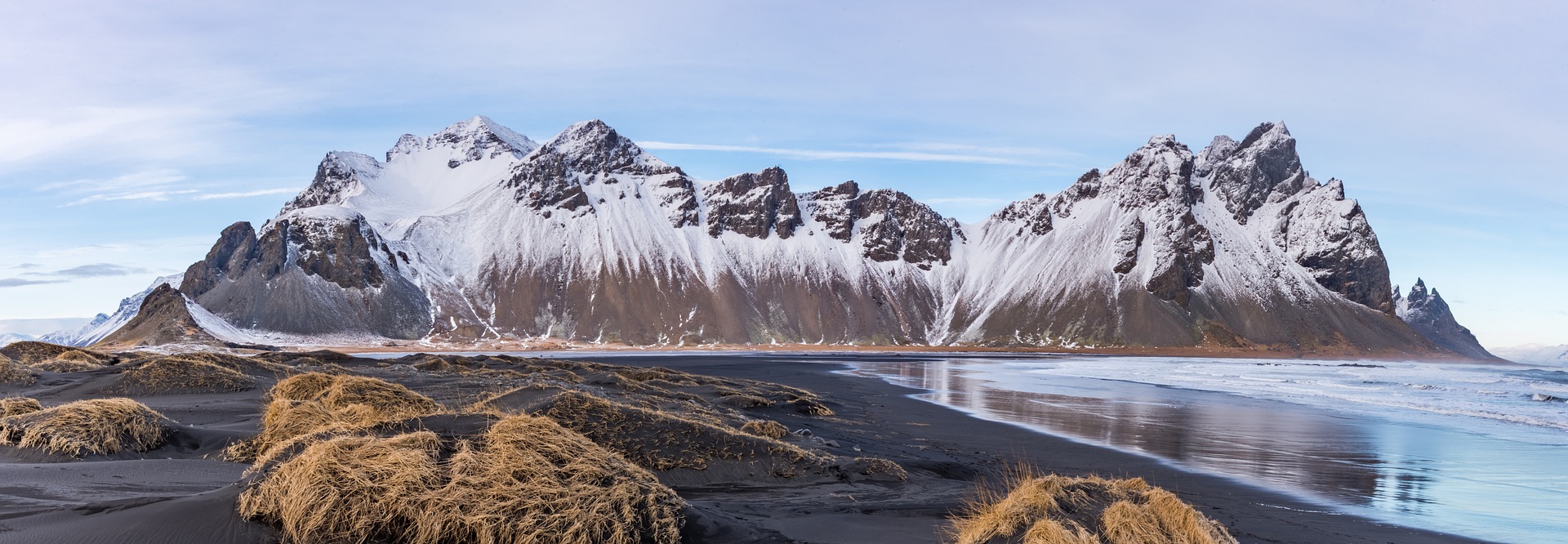 Stokksnes black sand beach with Vestrahorn mountains in the background
