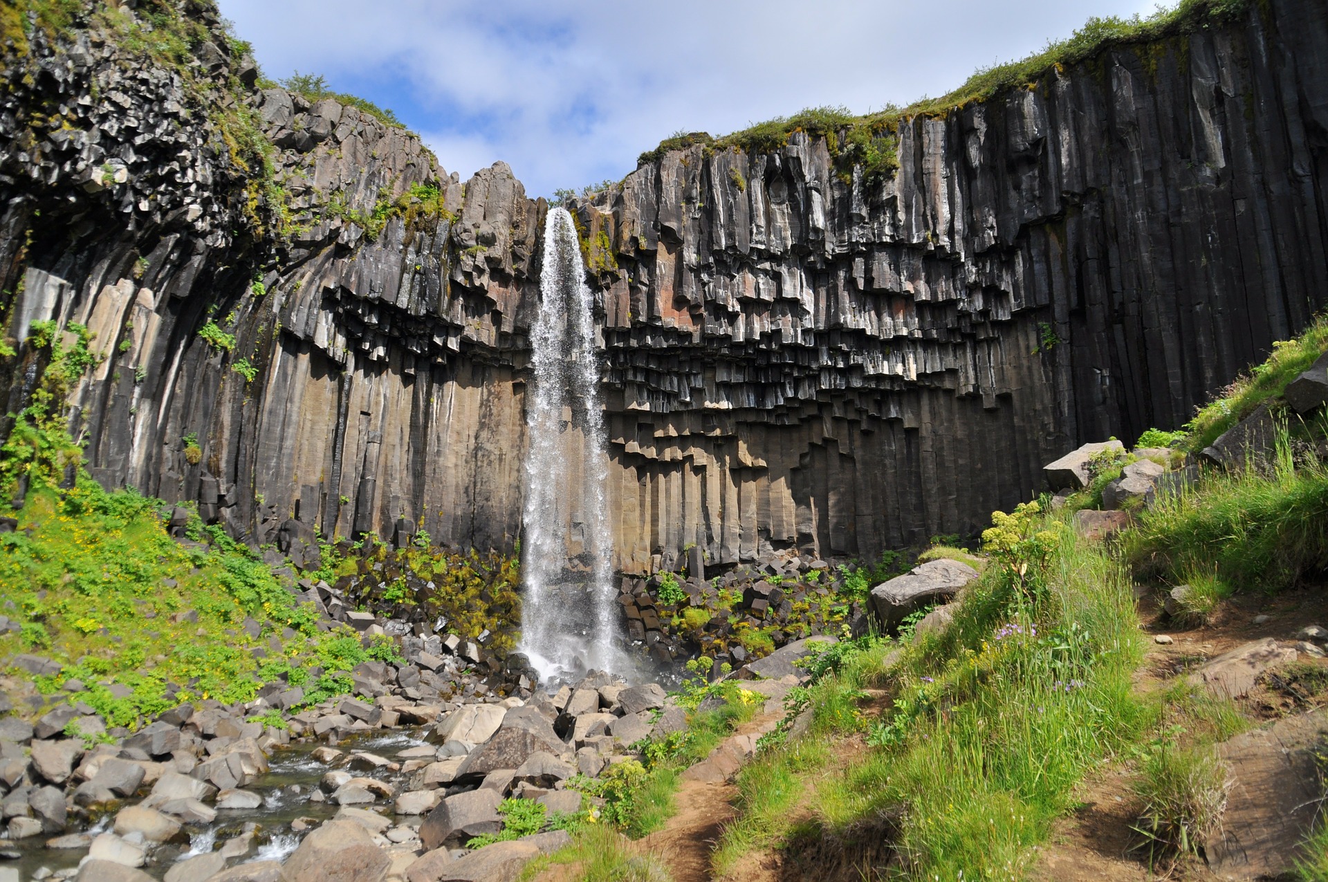 Glymur and its basalt columns in summer in iceland