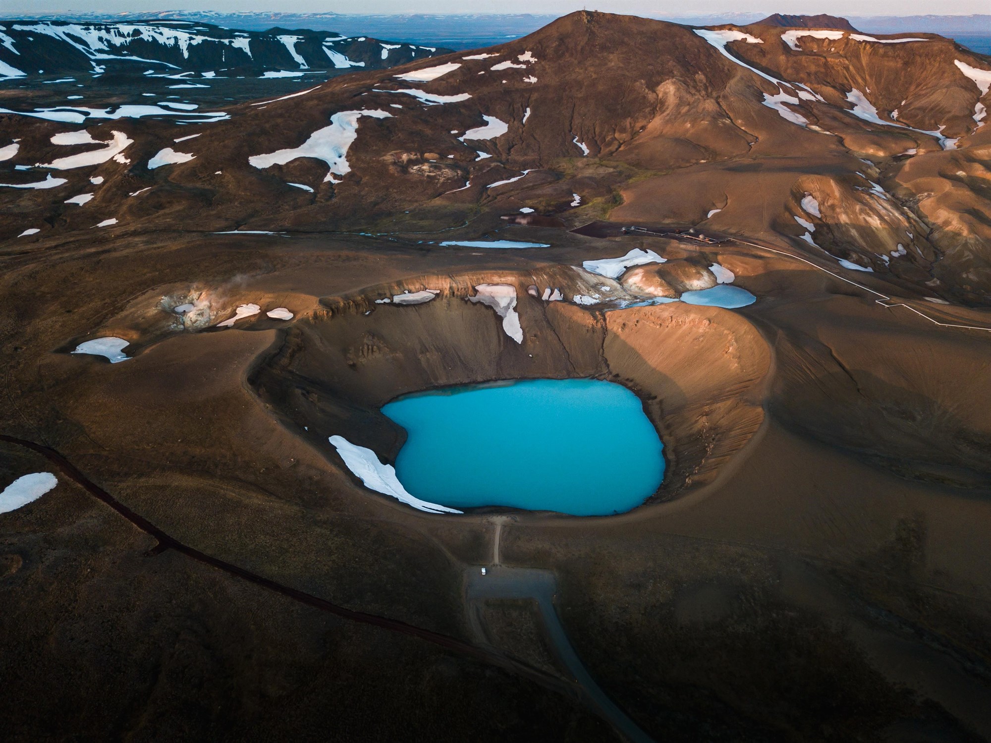 aerial view of viti crater lake Askja in Iceland