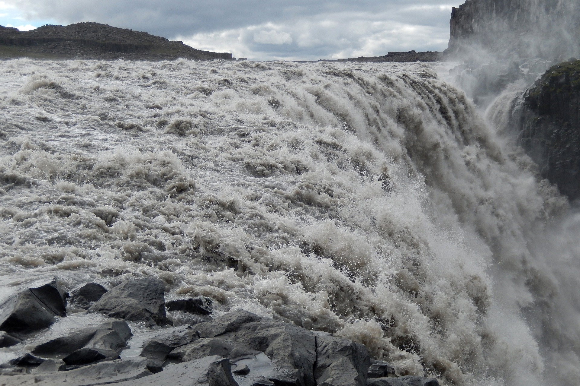 Dettifoss waterfall, water flowing, in Iceland